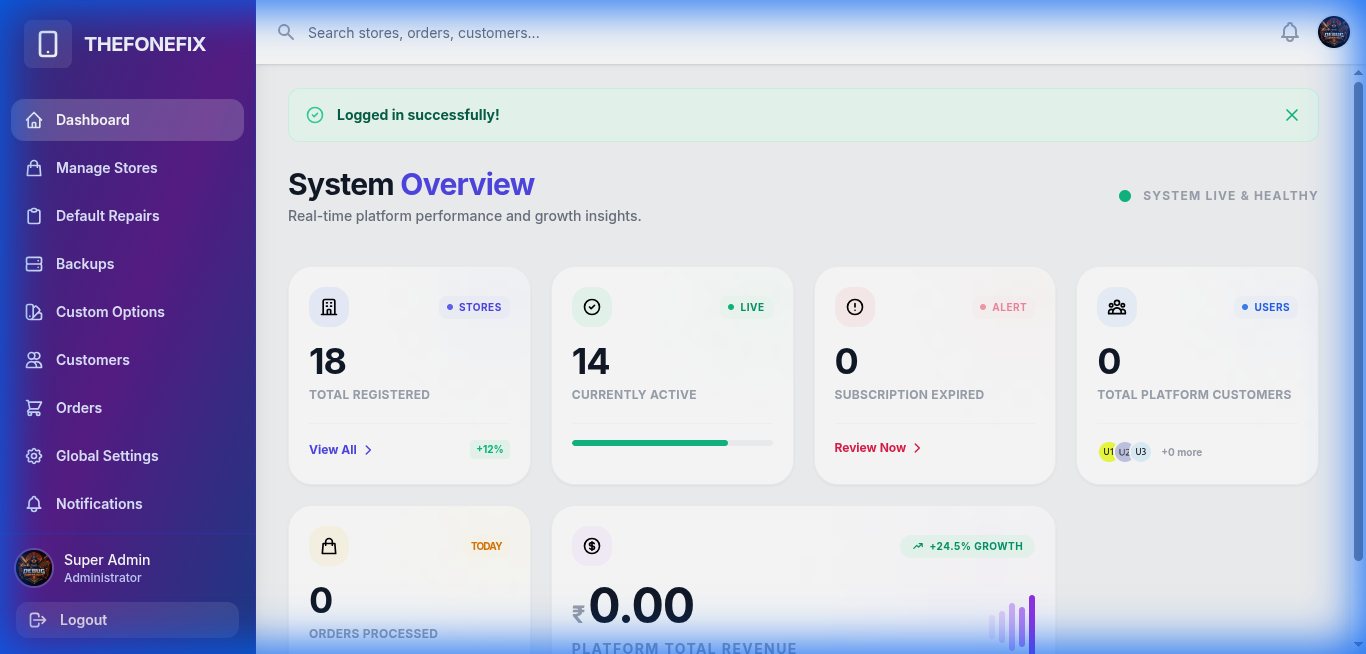 TheFoneFix Super Admin Dashboard